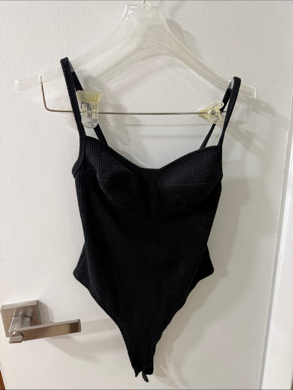 naked wardrobe Black Ribbed Bustier-Style Bodysuit